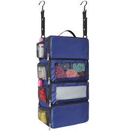 Suitcase Organizer, Travel Luggage Organizer hanging packing cubes for travel，portable hanging travel shelves Collapsible Travel Organizer for Carry-on (Navy blue, Small)