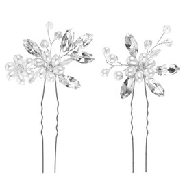 IOPJLK Pack of 2 Silver Crystal Pearl Hair Clips Elegant Hair Pins for Wedding Bridal Women Fine Hair Accessories for Formal Occasions and Wedding Dress