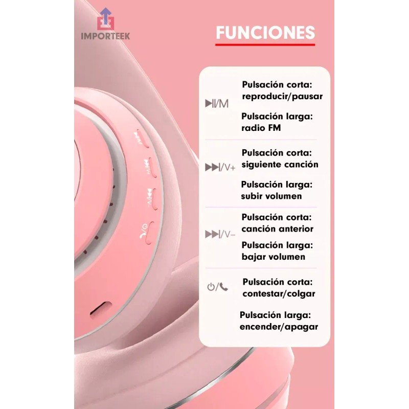 Importeek Audifonos Inalambricos Bluetooth Led Manos Libres Diadema Hd