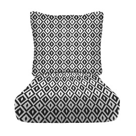 RSH DECOR: Deep Seating Cushion with Pillow Back | 24” x 27” Seat | All-Weather Spun Fabric | Water and Fade-Resistant | Outdoor Chair Cushion Set for Patio Furniture | Black & White Aztec