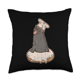 Funny Pug Dog Donut Dessert Food Pastry Chef Pug Lovers Throw Pillow