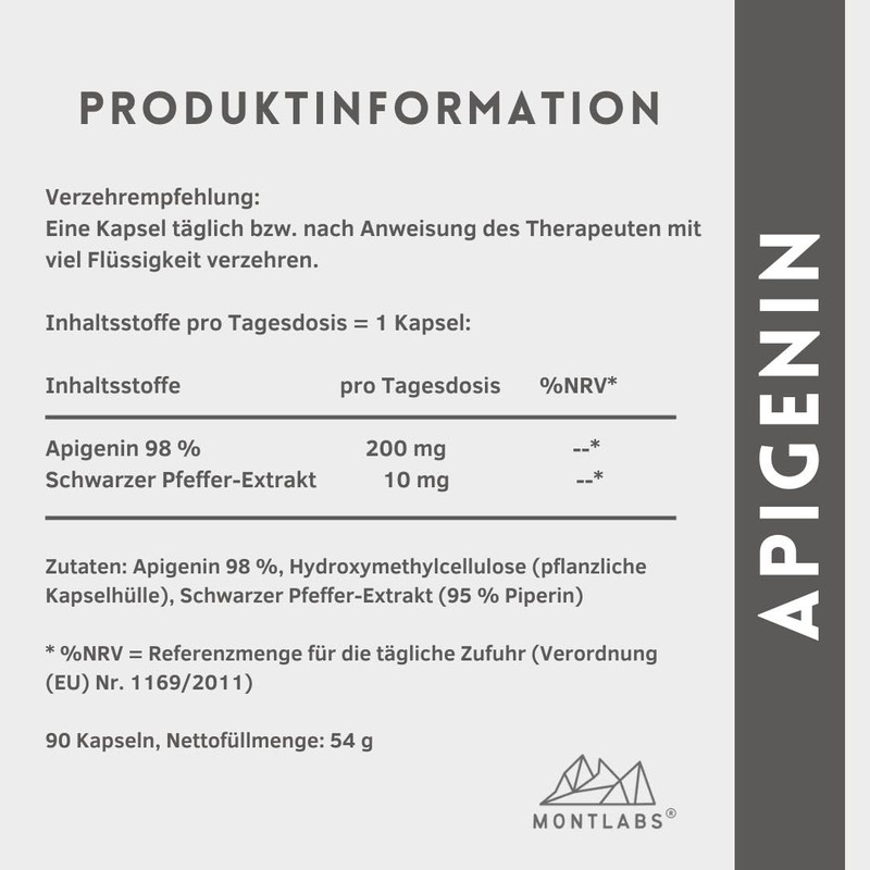 Apigenin 200 mg per capsule, 98% purity, with black pepper