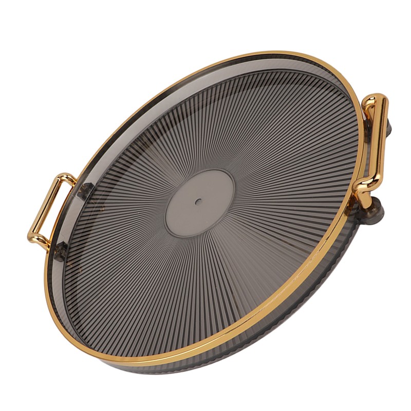 Round Tray with Gold Handle Elegant Multi Functional Golden Rim