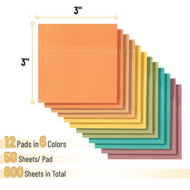 Mr. Pen- Sticky Notes, 3”x3”, 12 Pads, 600 Sheets, New Earthy Colors Sticky Notes 3x3