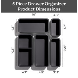 SMIRLY 5-Piece Bamboo Kitchen Drawer Organizer Set for Large and Small Utensils, Multi-use Storage Box - Bathroom, Nightstand, Jewelry, Cutlery, Knife, Spice, Towel, Junk Drawer Tray