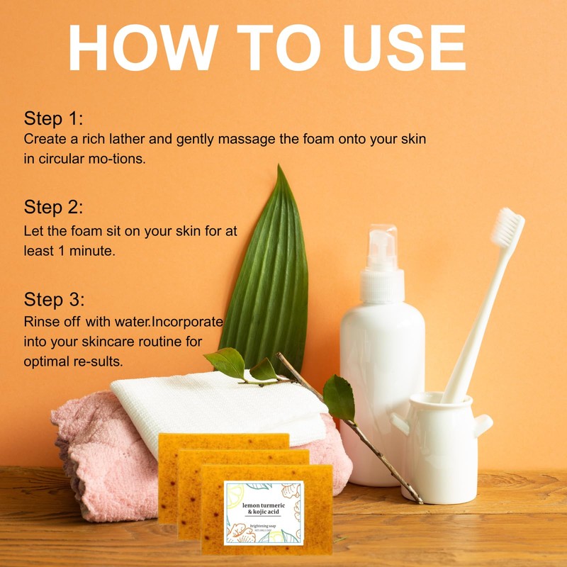 3PCS Turmeric Soap,Lemon Turmeric Kojic Soaps, Natural Handmade Soap, Bar