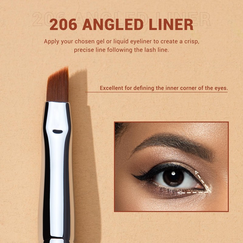 Jessup Angled Eyeliner Brush Set, 3-Piece Pro Precision Eyeliner Brush,