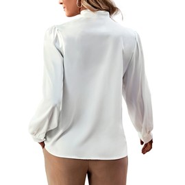 Rooscier Women's Bow Tie Neck Long Sleeve Buttton Cuff Chiffon Elegant Blouse White Small