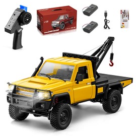 Authticar RC Crawler, 1:12 Scale New Upgrade MN82-T RC Truck Crane, 4WD LC79 Off Road Remote Control Pickup with Lights All Terrain Wrecker Vehicle for Kids Adults (Yellow)