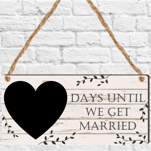 Pixie's Gifts Countdown Chalkboard Wedding Plaque Engagement Sign Gift Fiance Mr & Mrs Bride Wedding Sign, Days Until We Get Married Sign, Wedding Gifts (White Wood Effect)