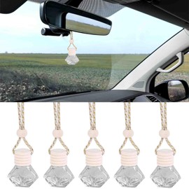 5Pcs Hanging Car Air Freshener, 8ml Oil Diffuser Perfume Aromatherapy Pendant Bottle, Empty Glass Perfume Bottles Air Freshener Diffuser Bottle Pendant (Rhombic)