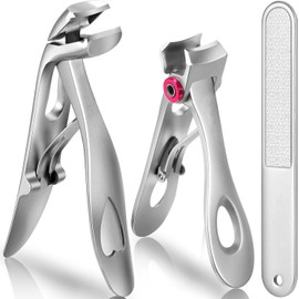 Professional Angled Head Nail Clippers Set, 3-Pcs Ergonomic Toenail Clipper for Thick Nails, Premium Steel Nail Clipper with Nail File for Seniors (Silver, 3 Pcs Set)
