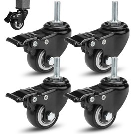 Pack of 4 Swivel Castors with Brake, 40 mm Furniture Castors, Wheels with Thread M8 x 25 mm, 360° Rotation Furniture Castors, Black, Swivel Castors for Furniture, Heavy Duty Castors, for Transport