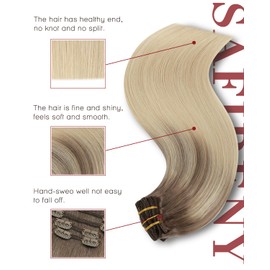 SAFIRENY Clip In Hair Extensions Real Human Hair, Remy Human Hair Clip ins for Women, 22inch 160g 7Pcs ombre Ash Brown to Platinum Blonde Real Hair (#8T60-22inch)