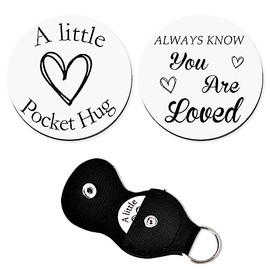 Pocket Hug Keychain Coin Gift for Women Men Pocket Token for Best Friends Bff Birthday Inspiration Gifts for Boyfriend Husband Anniversary Christmas Gifts Motivational Keychain with PU Case