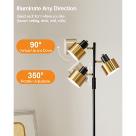 OYEARS Floor Lamp for Living Room Bright Lighting Tall Modern Industrial Vintage Standing Corner Lamps LED Metal Light Office Bedroom Study Gold Black White Matte Accent (3-Light, Gold)
