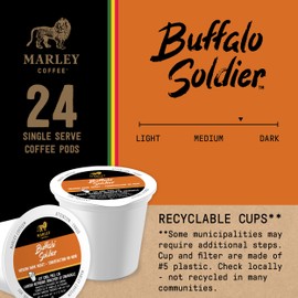 Marley Coffee Buffalo Soldier, Fairtrade Certified, Medium-Dark Roast Coffee, Keurig K-Cup Brewer Compatible Pods, 24 Count