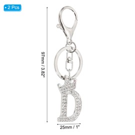 PATIKIL Initial Letter Keychain, 2 Pcs Letter D Crown Design Charm with Crystal Diamonds Decorative Alphabet Pendants for Bag Backpack DIY Craft, Silver Tone