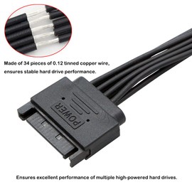 YiKaiEn SATA Power Extension Cable 15 Pin SATA Male to Female Extender Cable Adapter for HDD Hard Drive 30inch 70cm (1 to 6)