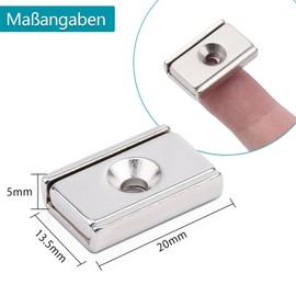 FPMYB Pack of 10 Magnets Strong 20 x 13.5 x 5 mm, Neodymium Magnets Extra Strong Neodymium Magnets with Hole, Magnets Screws, Strong Magnets for Kitchens, Bathrooms, Offices, School