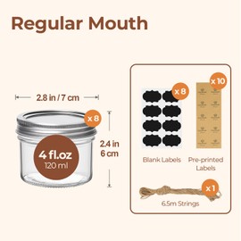 ComSaf Mini Mason Jars 4oz - 8 Pack, Regular Mouth Mason Jar with Lids and Seal Bands, Small Glass Canning Jar for Spice, Jam, Honey, Jelly, Dessert, Shower Wedding Favors, DIY Candles Decor