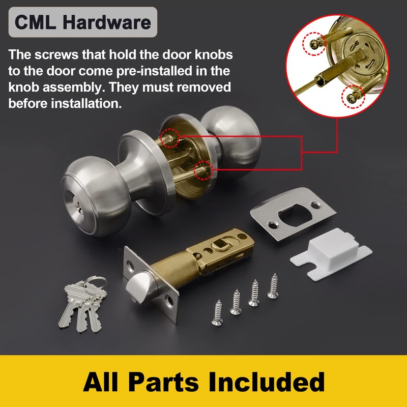CML Hardware (2 Pack) Entry Door Knob, Keyed Different Door