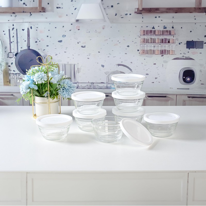 16pc Set of Small Glass Bowls with Airtight Lids -