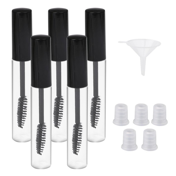 RDEXP Transparent Plastic Black Cap Empty Tubes Eyelash Containers Bottle Pack of 5 (10ML)