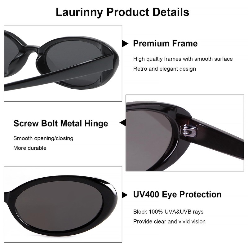 Laurinny Small Oval Sunglasses for Women Men Trendy 90s Retro