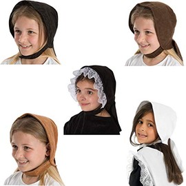 Charlie Crow Historical bonnet for kids | One size fits all 3-12 years | Four colours White, Dark Brown, Black & Light Brown (Black with Lace)
