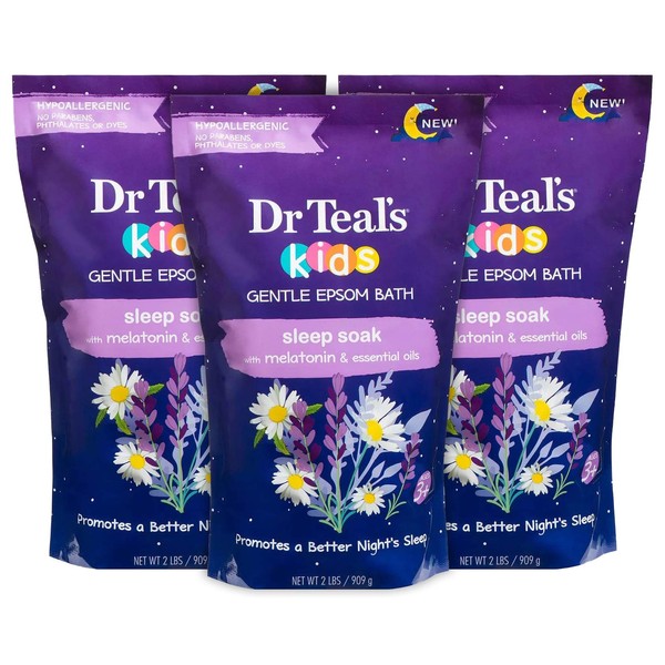 Dr. Teal's Kids' Gentle Sleep Soak Bath with Pure Epsom Salt and Melatonin - (3 Pack, 6 lbs Total) - Coconut and Other Essential Oils Relieve Stress & Soothe The Body - Hypoallergenic & Paraben Free