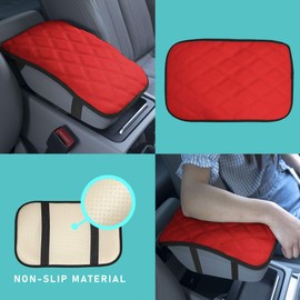 FH Group Faux Leather Diamond Pattern Center Console Armrest Cushion, Luxury Seat Box Cover Protector fits Most Cars, SUVs, and Trucks Red