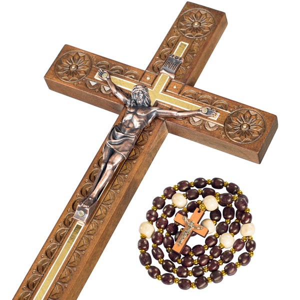 Asterom Hand Carved Crucifix Wall Cross for Home Decor -