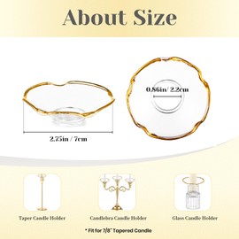 Hewory Glass Bobeches for Candlestick Holders, 12 Pcs Candle Drip Protectors Rings for Tapers, Wax Drip Catcher for Tapered Candlestick Candle Holder for Wedding Party Church Home (Scallop, Gold Rim)