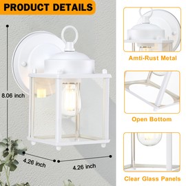 Kumtin Smart Outdoor Wall Lantern, Exterior Waterproof Wall Sconce Light Fixtures, White Front Porch Lights with Clear Glass, Anti-Rust Metal Outside Lighting Fixture for House Doorway Garage, 2-Pack