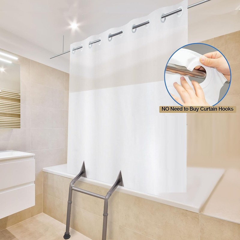 Split Shower Curtain for Bath Transfer Benches, Polyester Fabric See