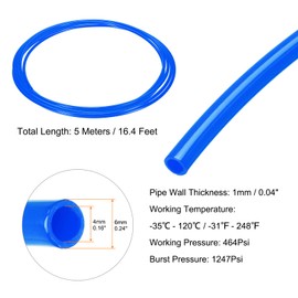 sourcing map Pneumatic Air Line Tubing 6mm OD x 4mm ID 5 Meters(16.4 FT) Air Compressor Nylon Tubes Polyamide Air Tubing Hose Tube for Air Compressor Water Fluid Transfer, Blue