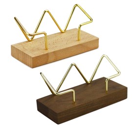 Yharnamite 2 Pcs Wood Business Card Holder for Desk, Wooden Business Card Display Stand Postcard Holder, Name Cards Stand Organizer for Office, Home (W)