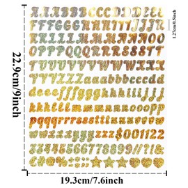 10 Sheets Letter Number Stickers, 1/2 Inch Self-Adhesive Vinyl Alphabet Numbers Sticker for Scrapbook, Decor, Craft and DIY, Gold