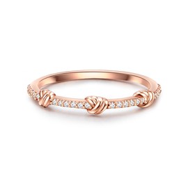 GLANZSTÜCKE MÜNCHEN Women's Ring 925 Sterling Silver Rose Gold-Plated with White Zirconia - Silver Ring Rose Gold Band Ring, 58, Sterling Silver, No Gemstone