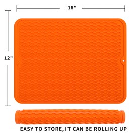 MicoYang Silicone Dish Drying Mat for Multiple Usage,Easy clean,Eco-friendly,Heat-resistant Silicone Mat for Kitchen Counter or Sink,Refrigerator or drawer liner Orange L 16 inches x 12 inches