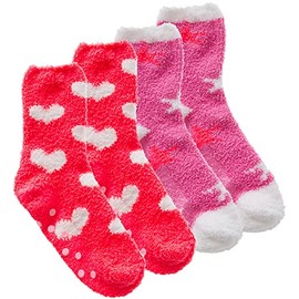 Metzuyan Kids Girls Chunky Bed Socks Crew Socks Stars Hearts Leopard Print Red 4-5.5