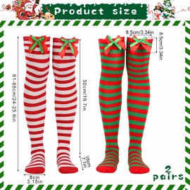 2 Pairs Christmas Over Knee Thigh Socks Striped Over The Knee Socks Knee High Sock Women Ladies Long Boot Stocking Leg Warmer High Socks Casual for Xmas Wear (UK, Alpha, One Size, Regular, Regular, C)