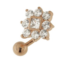 3 Micron 18K Rose Gold Plated Clear CZ Stone Square Flower Reverse Bar Design 925 Sterling Silver Belly Button Ring