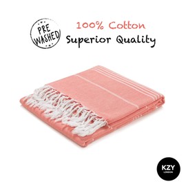 KZY LONDON Beach Towel - Large Turkish Beach Towels for Camping, Swimming, Bath, Gym, Picnic - Quick Dry, Super Absorbent, Lightweight, Compact Cotton Hammam Towels for Adults, Men, Kids (Coral)