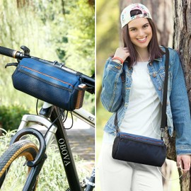 OBOVA Bike Handlebar Bag 3.3L 8-Pocket Waterproof Handlebar Bags for Bicycles with Rain Cover, Shoulder Strap, Bicycle Handlebar Bag Pouch for Road, Mountain Bikes, MTB Storage, Blue