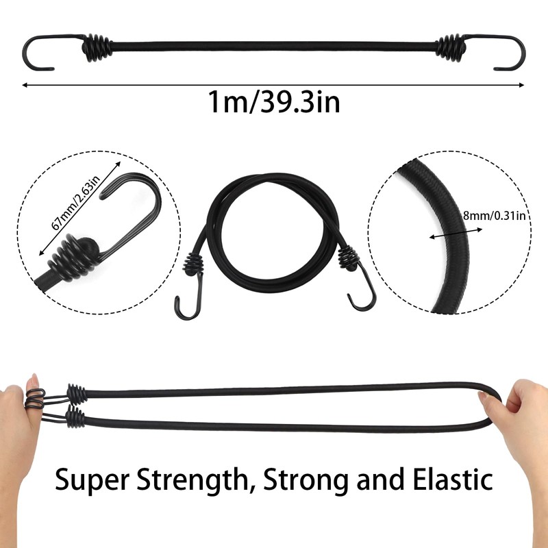 DRERIO 4 Pcs Bungee Cord with Hook 1m Heavy Duty
