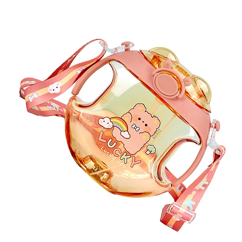 450ml Kids Water Cup with Handle and Lanyard Plastic Straw