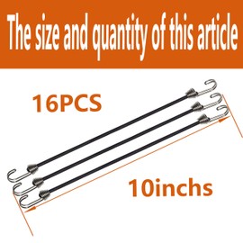 YELIER Mini Bungee Cords with Hooks (16, Black, 10"). Versatile Outdoor Bungee Cord Set. 10inch, Totaling 16pcs Small Bungee Cords with Hooks