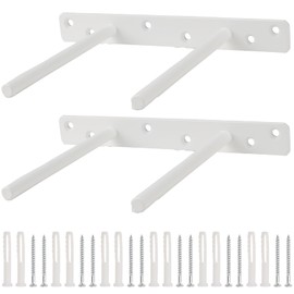 NAHUAA 2Pack 200x150x25mm Floating Shelf Brackets Heavy Duty Hidden Shelf Brackets White Solid Steel Invisible Shelf Brackets Supports with 12Pcs Wall Plugs for Wall Mounted Furniture Shelf